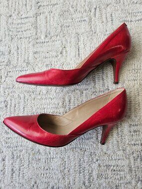 J.Crew red 100% leather made in italy women's heel pumps sz 6.5, heel 3 inches